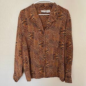 Vintage Silk Animal Print Blouse Womens Medium Large Leopard Cheetah Safari